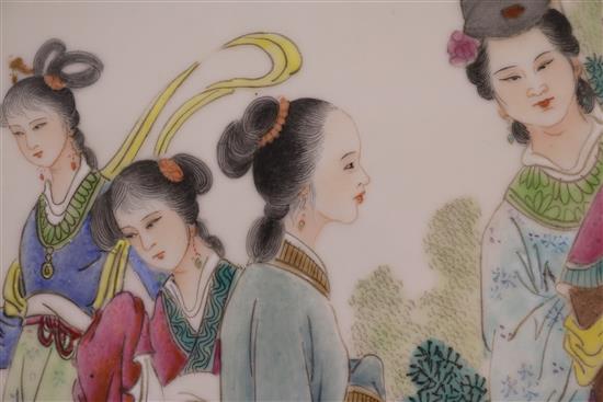 A large Chinese plaque of ladies in a garden